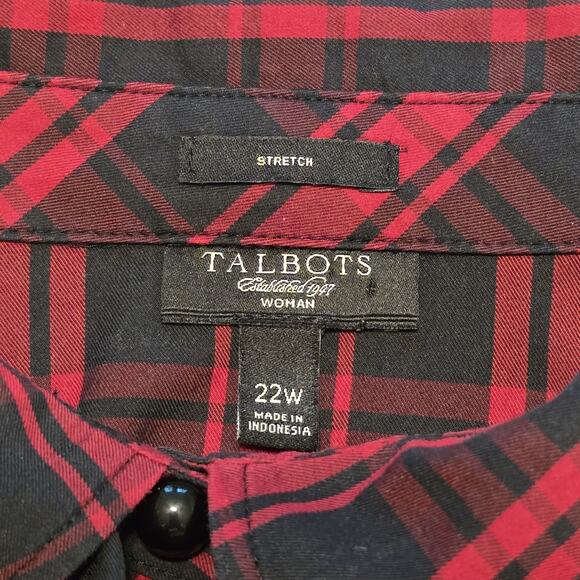 Talbots Womens Plus Size 22W Ruffle Blouse Red/Black Plaid Country Classic - Picture 3 of 10